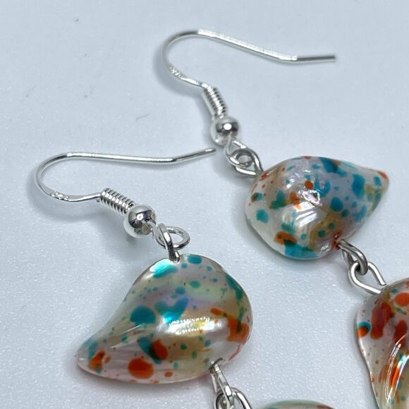 Artisan Confetti Blue Orange Baroque Pearl Beaded Dangle Earrings Silver Plated - Picture 5 of 6